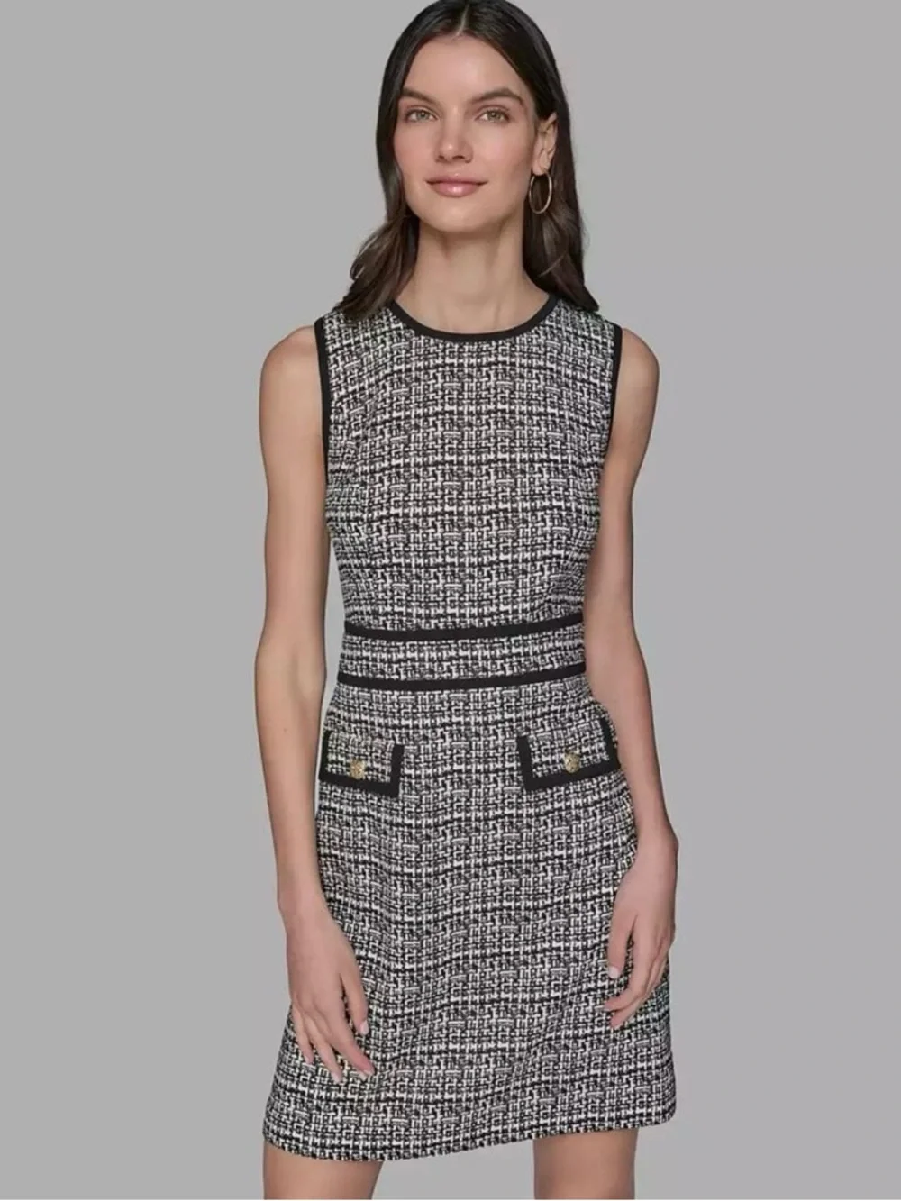 Karl Lagerfeld Black & White Tweed Mini Dress - Picture 2 of 9